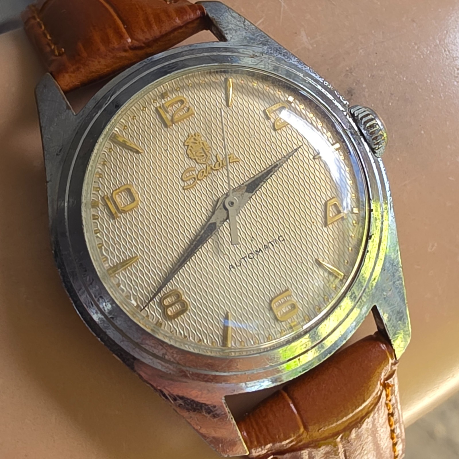 Vintage SANDOZ men’s automatic watch AS 1361n 25Jewels Honeycomb dial 1950s