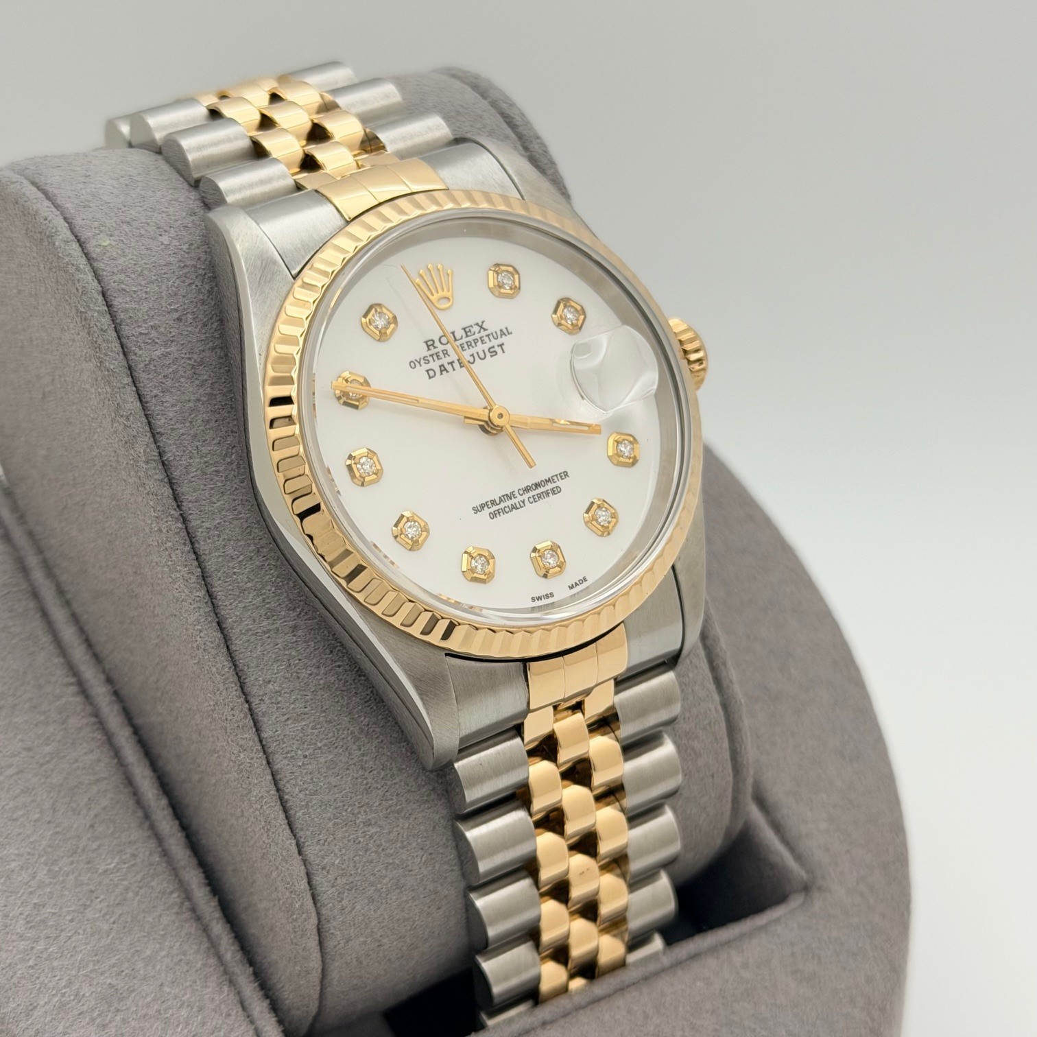 Rolex Datejust 16233 36mm White Diamond Dial 18k Yellow Gold Stainless Steel