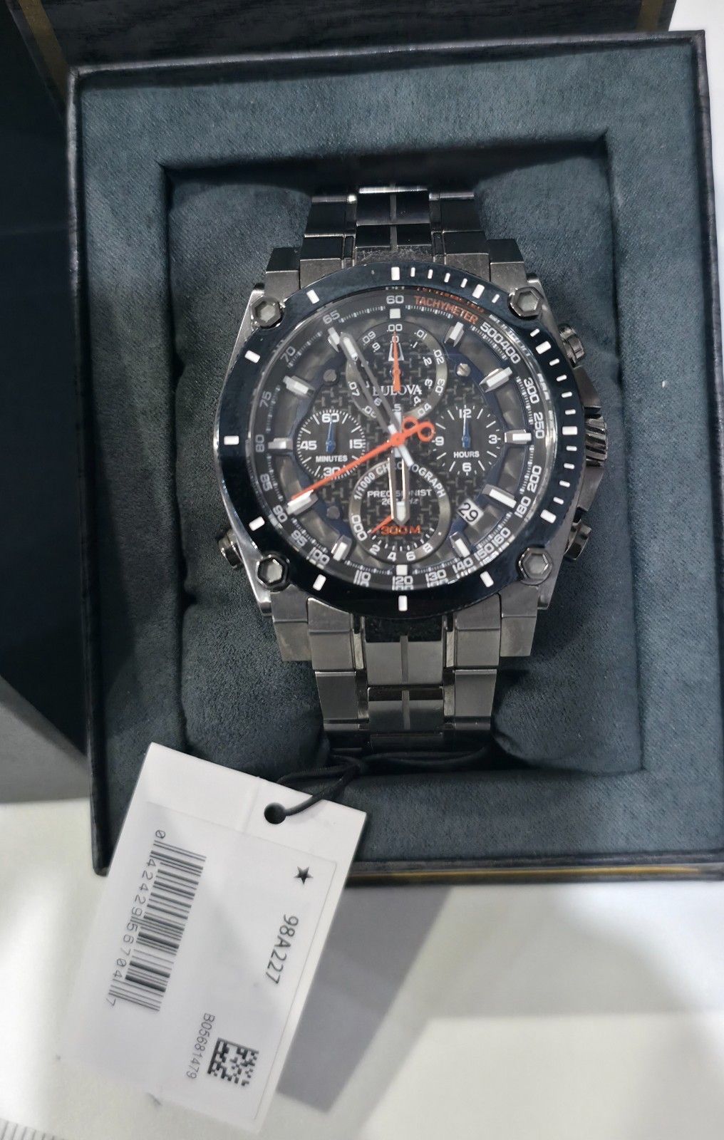 Bulova Precisionist 98B343 Men’s 46mm Chronograph 300M Gray Ion-Plated Watch Box
