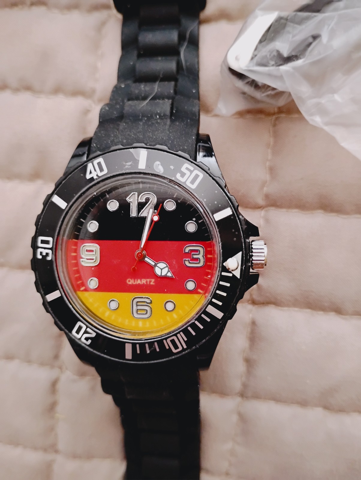 Unisex NEW! Silicone Quartz Watch German Germany Flag Black, need Batterie