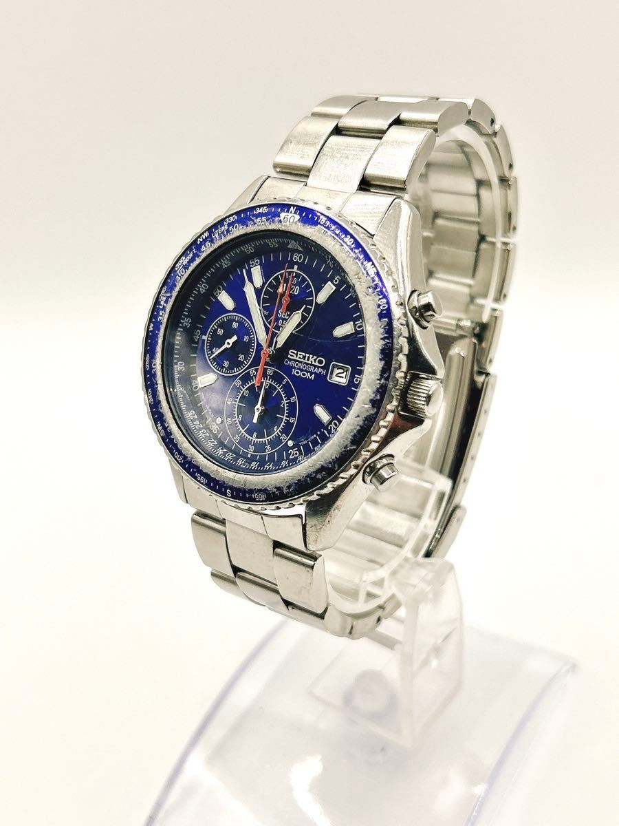 SEIKO 7T92 0CF0 Men’s Watch Chronograph Date Blue Dial Operational