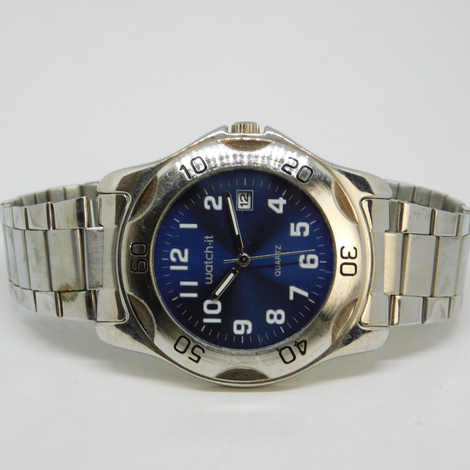 watch-It EZR3229 Silver Tone Quartz Analog Men’s Watch Sz. 7 1/2″ New Battery