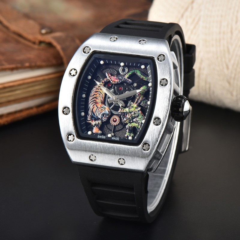 New Sports Men’s Dragon Tiger Pattern Lassa Quartz Watch Skeleton Dial