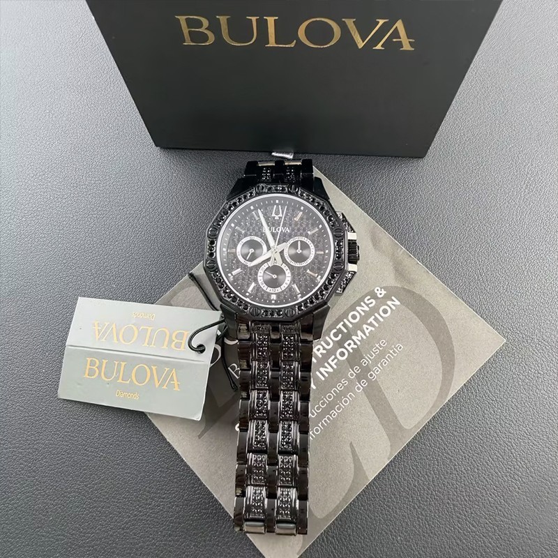 Men Bulova Octava Crystal Black Dial Chronograph 98C134 Quartz New Watch 41.5mm