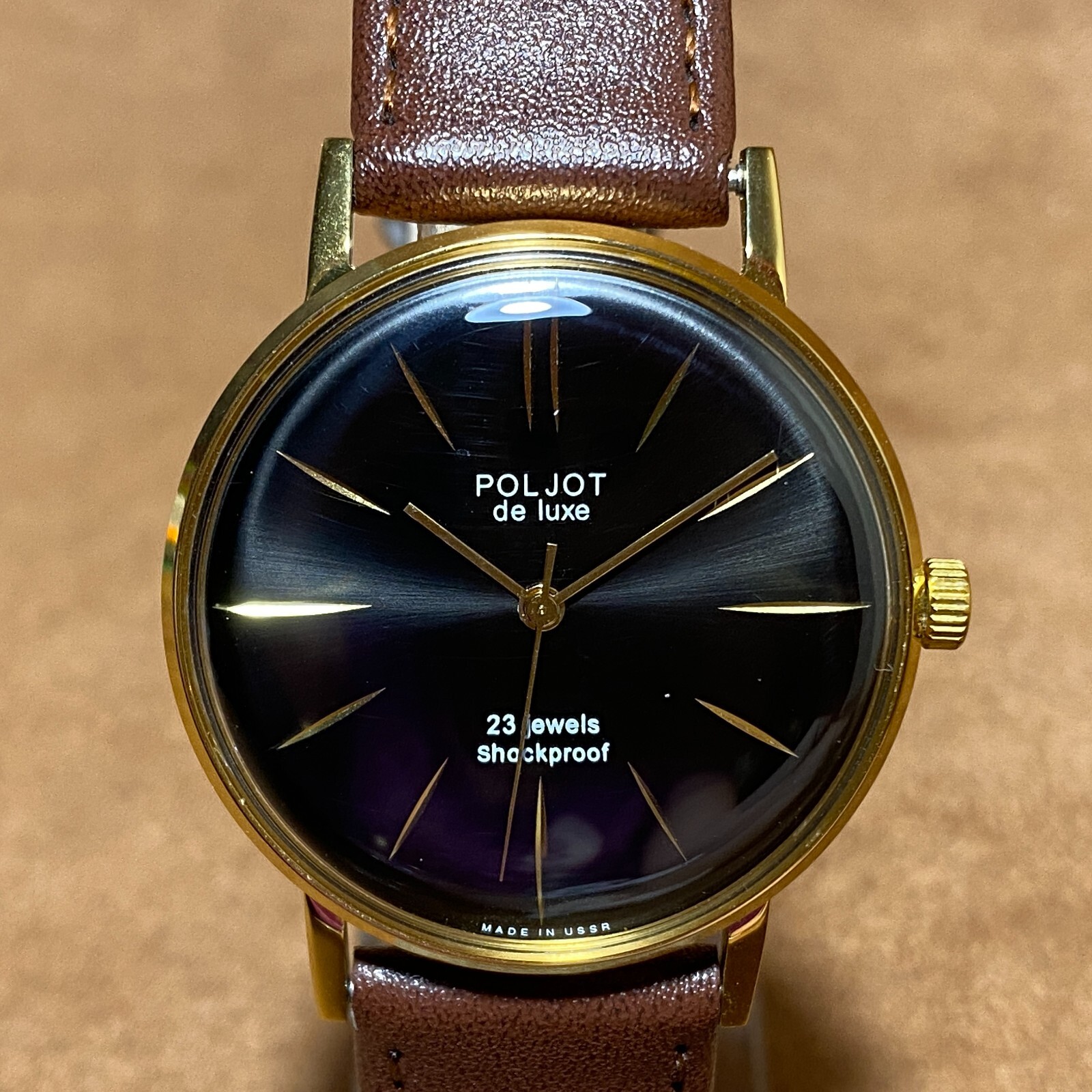 Vintage Men’s Watch NOS Poljot De LUXE Ultra Slim Soviet Wristwatch 23 Jewels