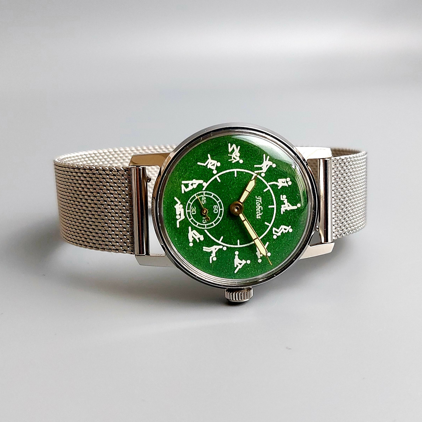 Rare Soviet Pobeda Watch Vintage Mechanical Men’s Wristwatch Green Dial Serviced