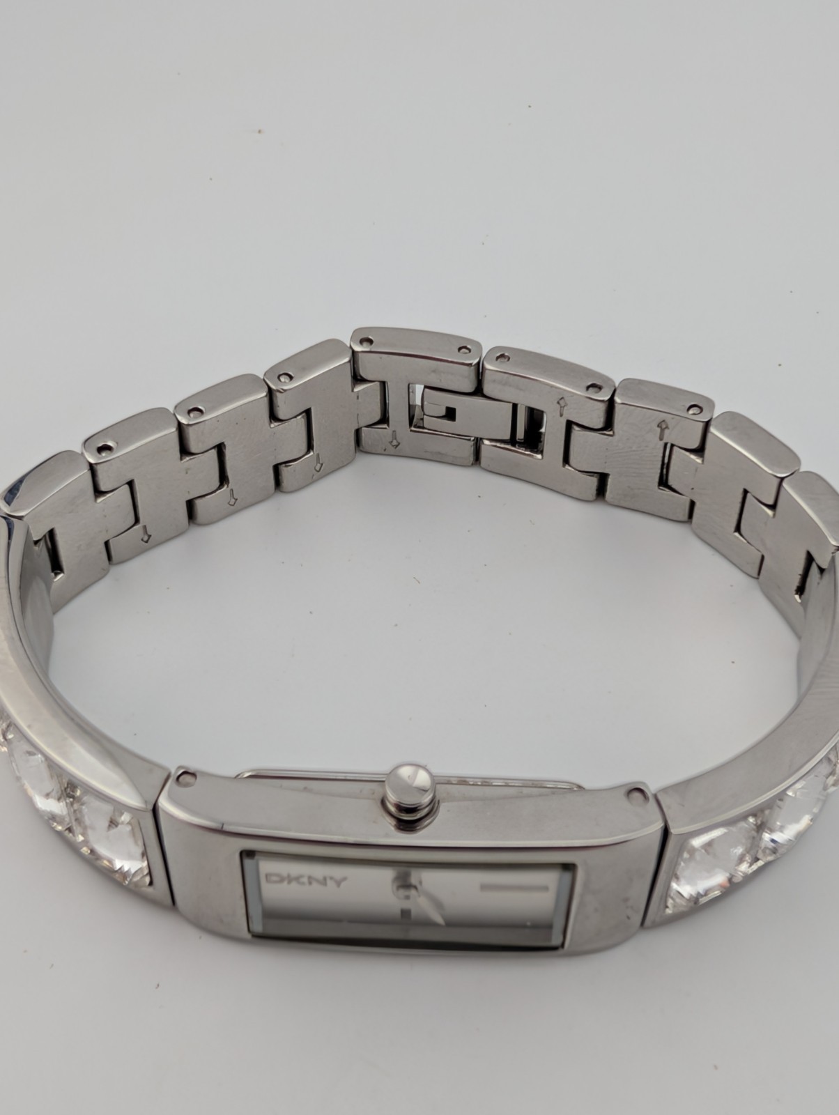 DKNY Watch Swarovski Crystals 13mm Case Silver 6.25″ Band- New Battery
