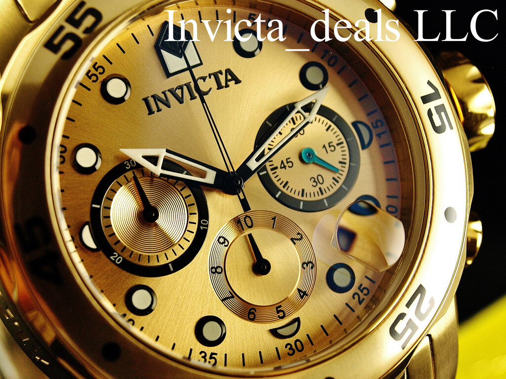 Invicta Men’s 48mm PRO DIVER Scuba Chronograph Gold Dial 18K Gold Plated Watch
