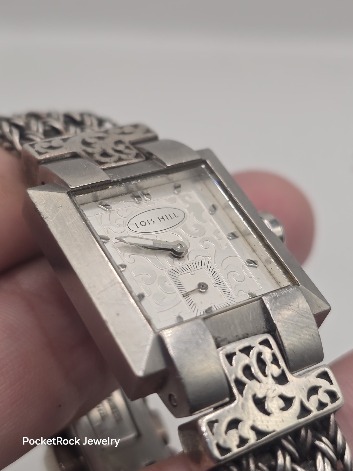 Lois Hill Women’s Swiss Made Quartz Rectangle Silver Dial 925 SILVER Bracelet