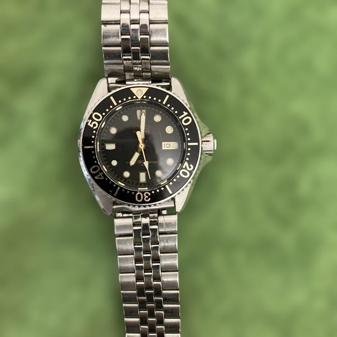 Seiko Automatic Diver Watch Black Dial Rotating Bezel Date Stainless Steel