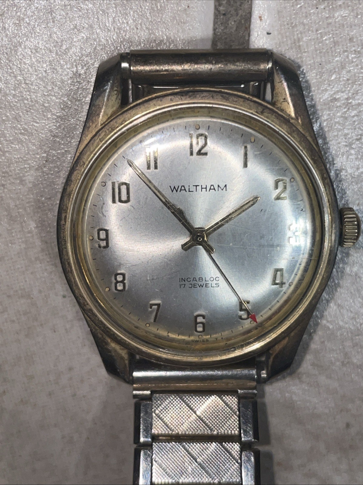 Waltham Watch 17j. Manual Wind Up Date Numeral Markers Red Arrow Plus Other