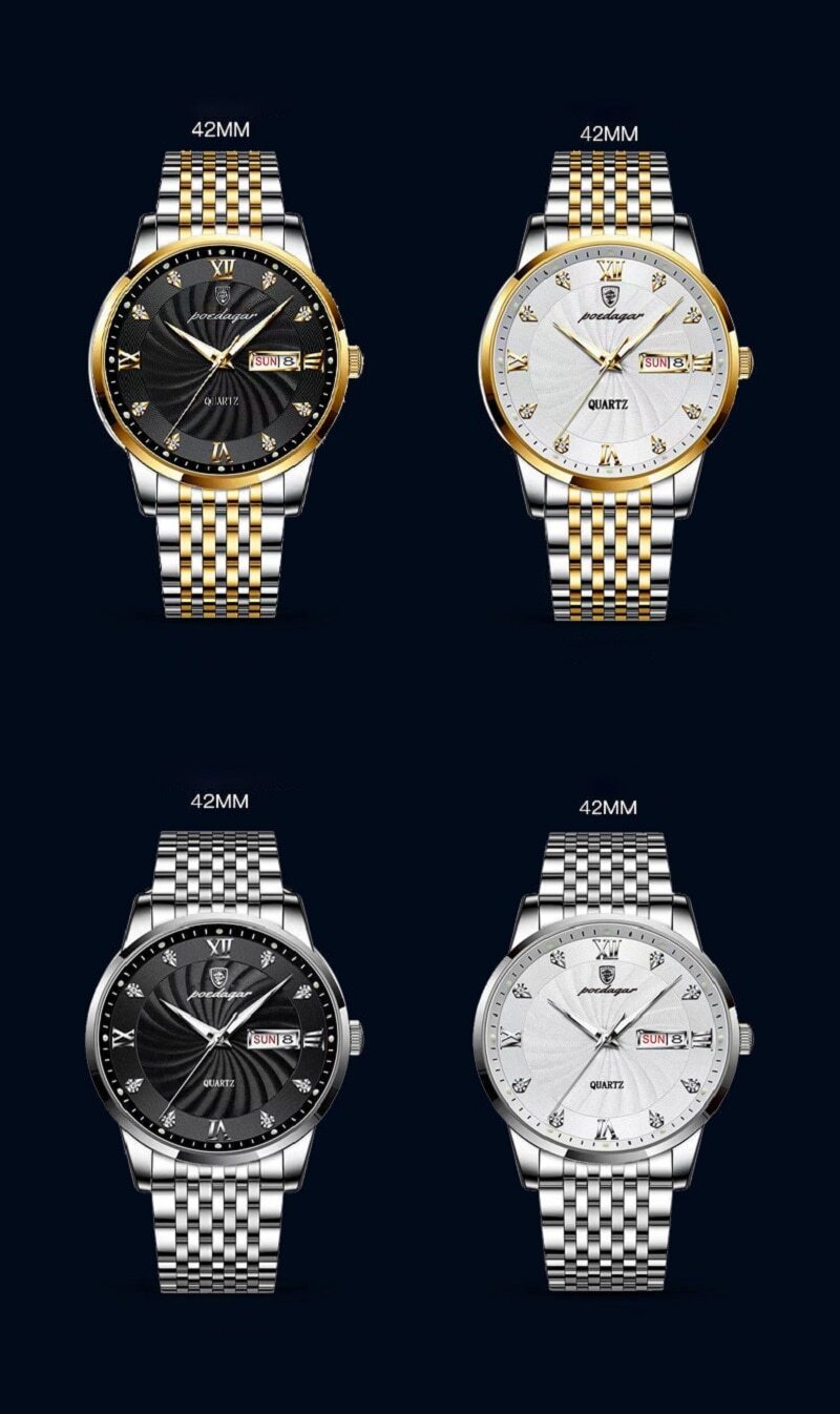 Watch Men Stainless Steel Waterproof Luminous Watches Men Quartz Wristwatch +BOX