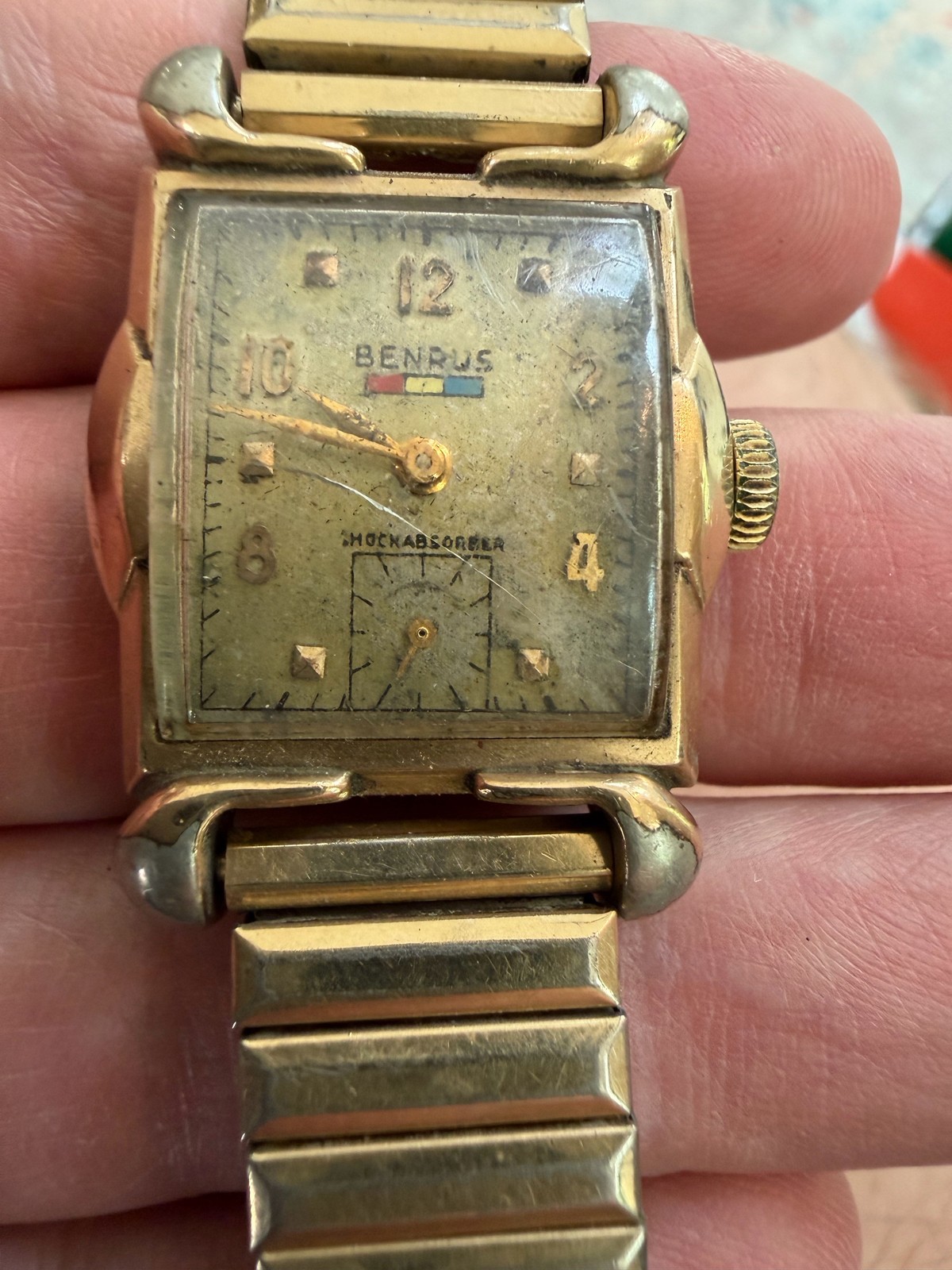 Vintage 1951 Benrus Tank 10K Gold Filled Manual Wind Fancy Lugs Watch Engraved