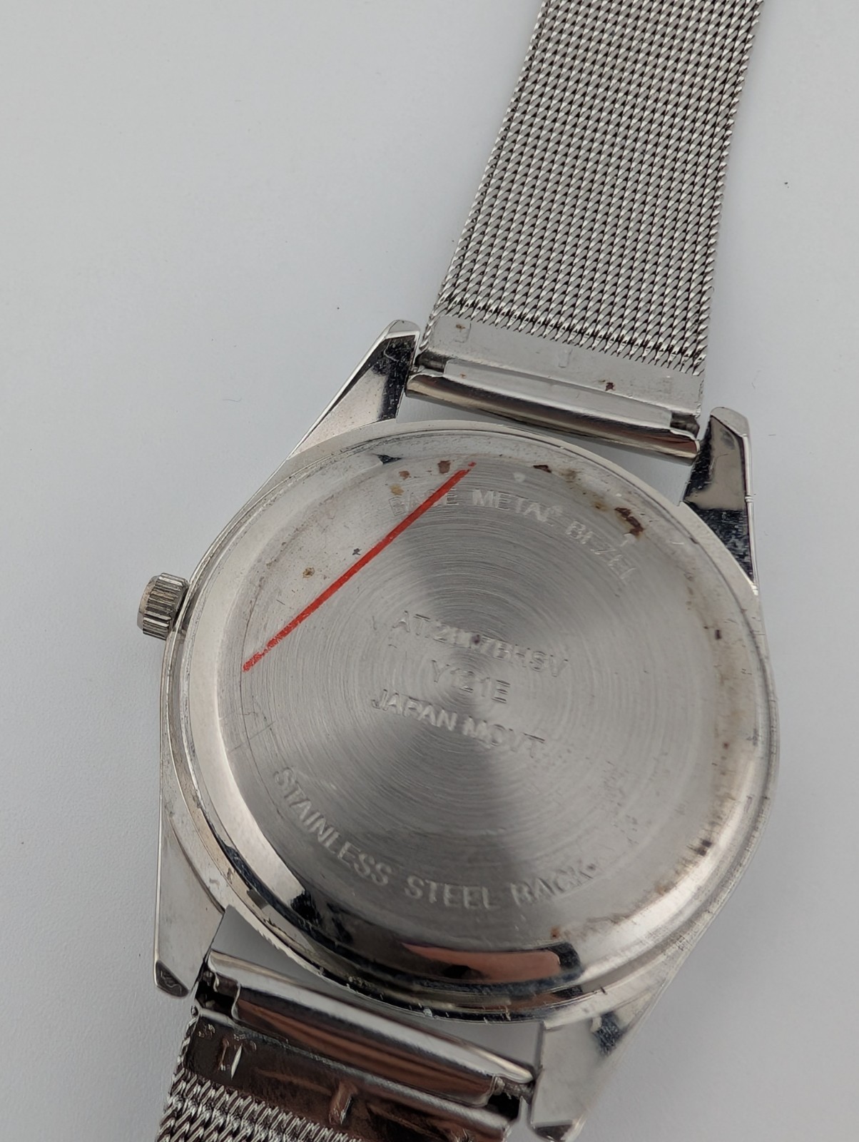 Attention Watch Women 35mm Case Silver Adjustable Mesh Metal Band- New Battery