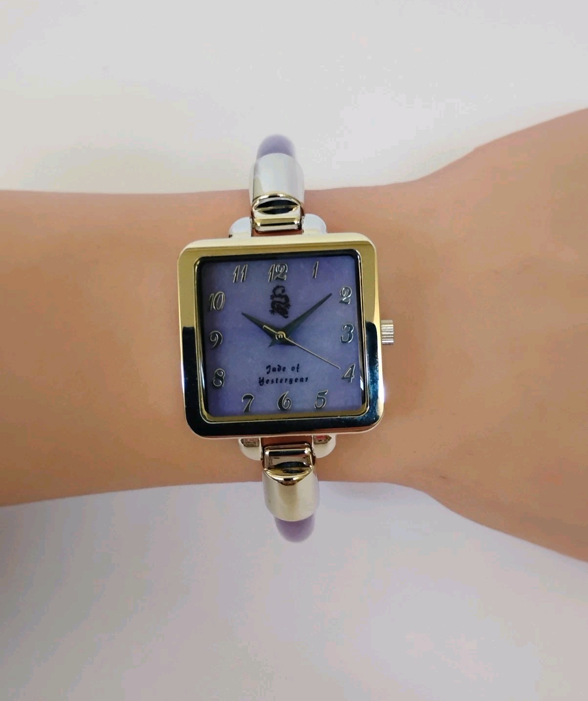 Jade of Yesteryear JOY Genuine Lavender Jade Square Case Bangle Watch NEW