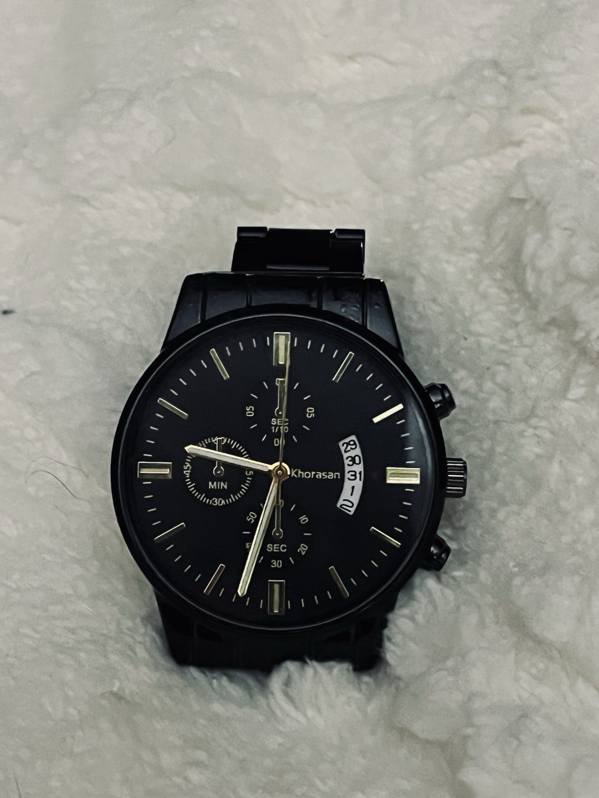 Khorasan Black Chronograph Quartz Watch Date 42mm Black Metal Bracelet 30m