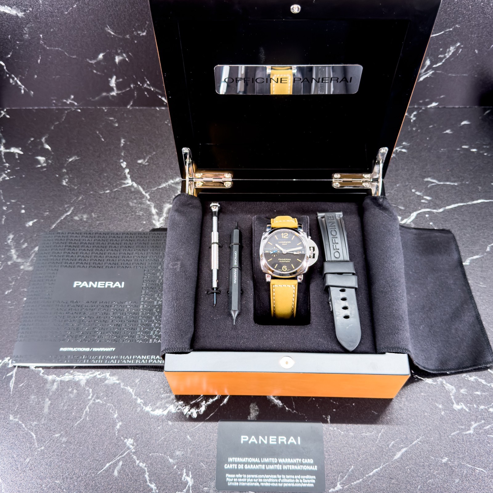 Panerai Luminor 1950 GMT 42mm Steel Hobnail Dial PAM01535 – PAM 1535 – B & P