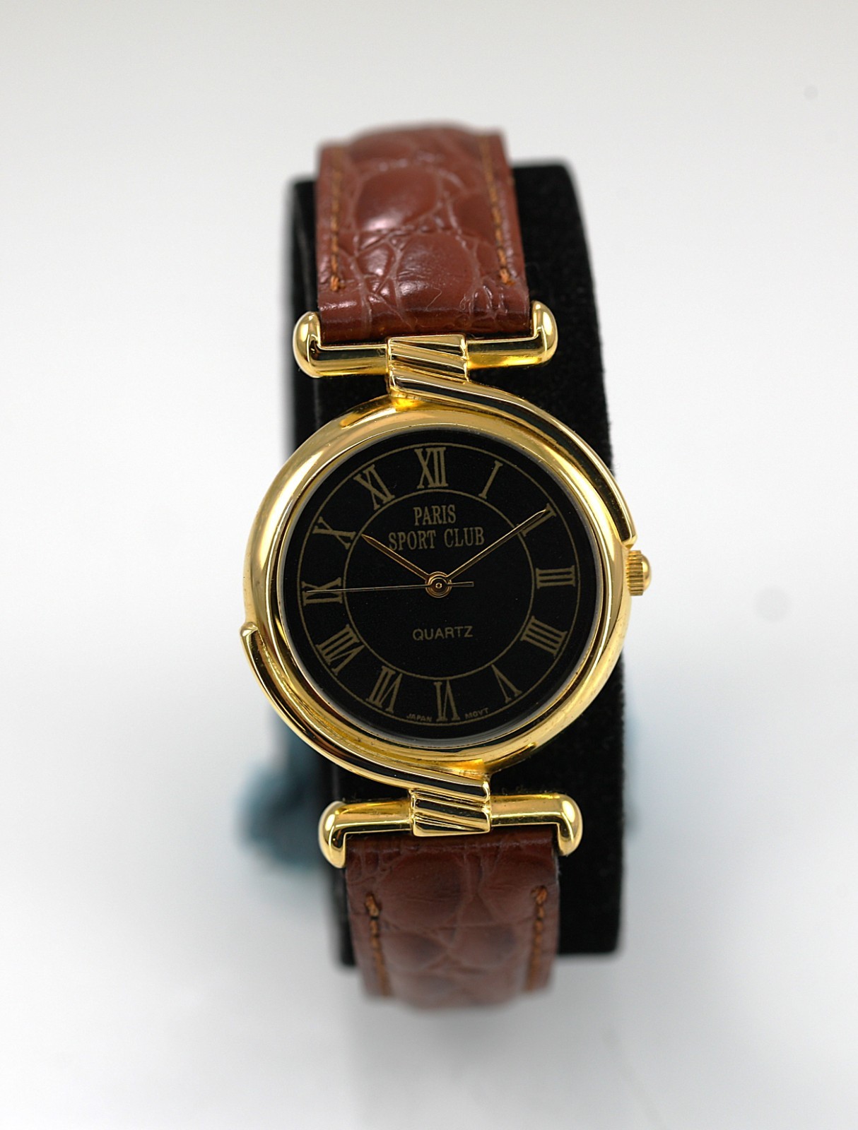 Paris Sport Club Watch Unisex Gold Stainless Brown Leather WR Batt Black Quartz