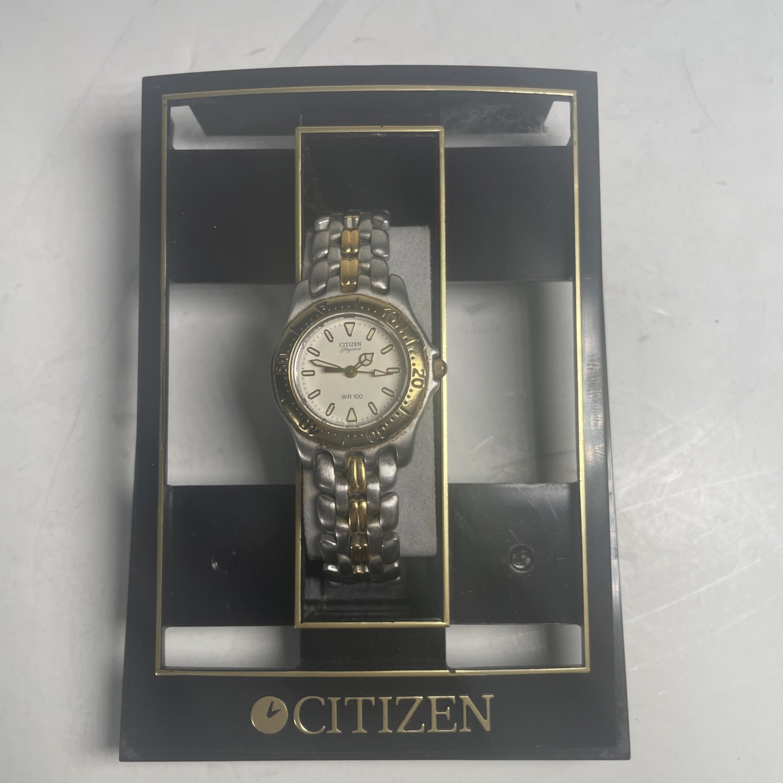 Citizen Elegance Quartz WR100 Two Tone Case And Band Rotating Bezel White Dial