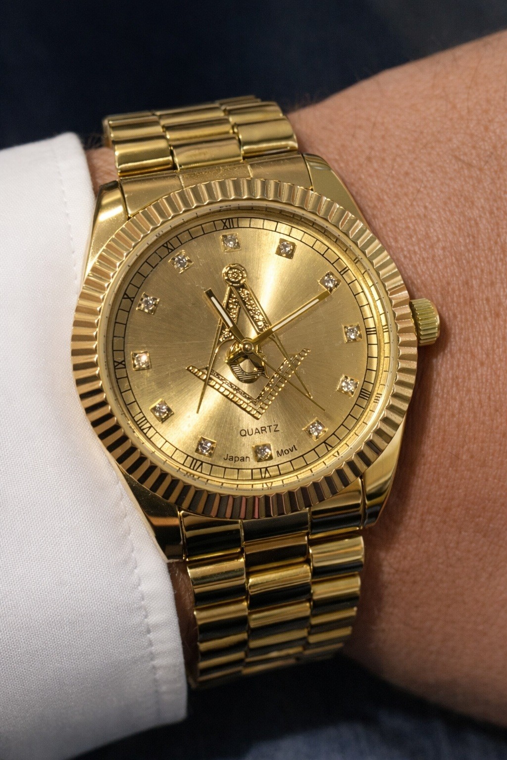 Men’s Freemason Watch Gold-Tone – Masonic Square & Compasses – Quartz Japan Movt