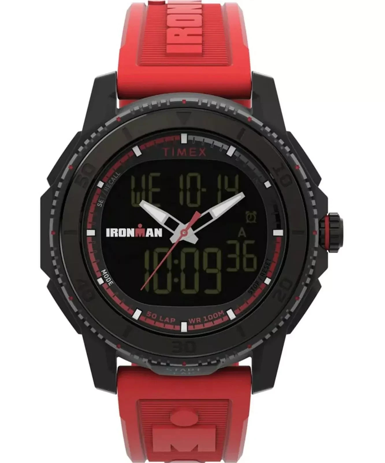 New Timex Ironman Adrenaline Men’s 46.5mm Analog-Digital Red Watch TW2W53700