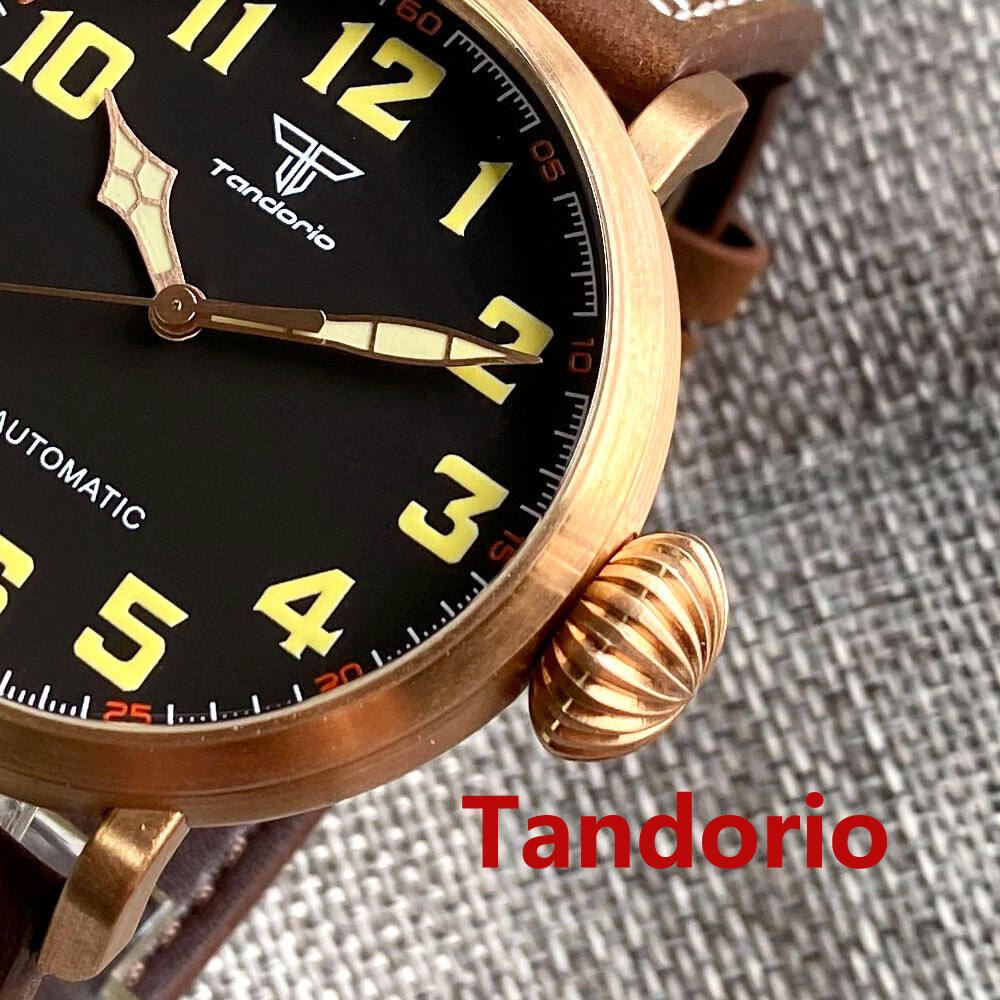 46.5mm Tandorio CUSN8 Solid Bronze case Black Dial NH35A Big Automatic Men Watch