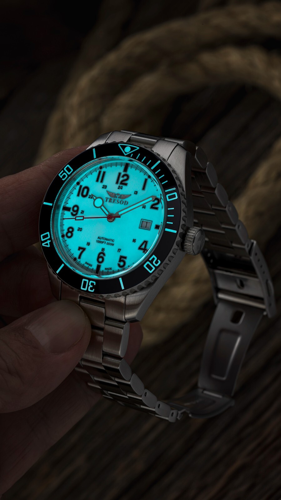 Tresod Ocean Master SWISS MADE SW200 Automatic Blue Dial Ceramic Bezel SS Watch
