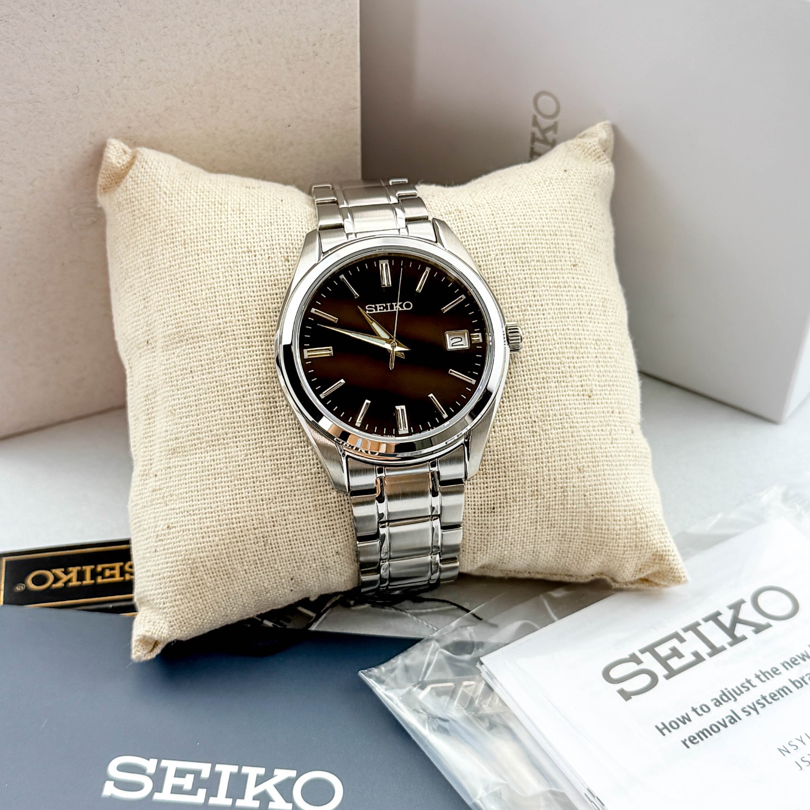 Seiko Essentials SUR311 Stainless Steel Men’s Quartz Watch w Black Dial 40.2mm
