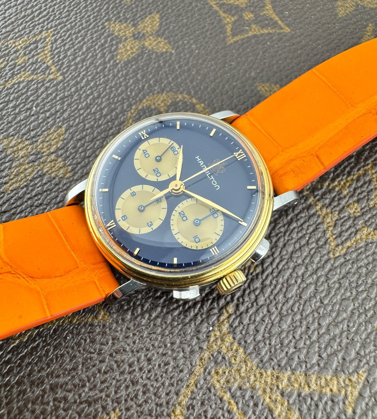 Hamilton Lancaster U.S.A Chronograph Lemania 1873 Caliber Blue Dial Steel-Gold