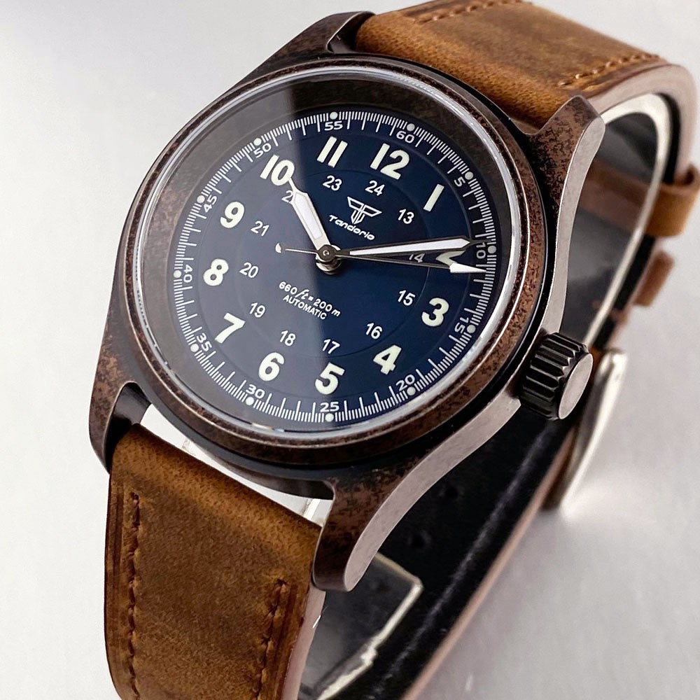 PVD Steel Case TANDORIO 36mm Military Field Watch Men Japan NH35 Automatic Watch