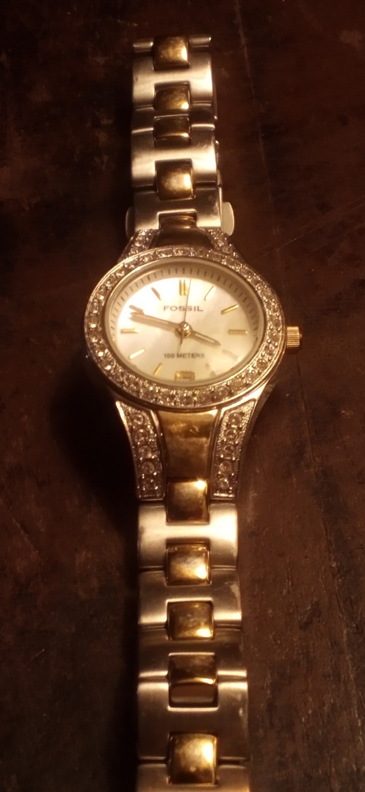 FOSSIL Blue AM-4019 Crystals Inlay Quartz Women’s Watch Sz. 6″ New Battery