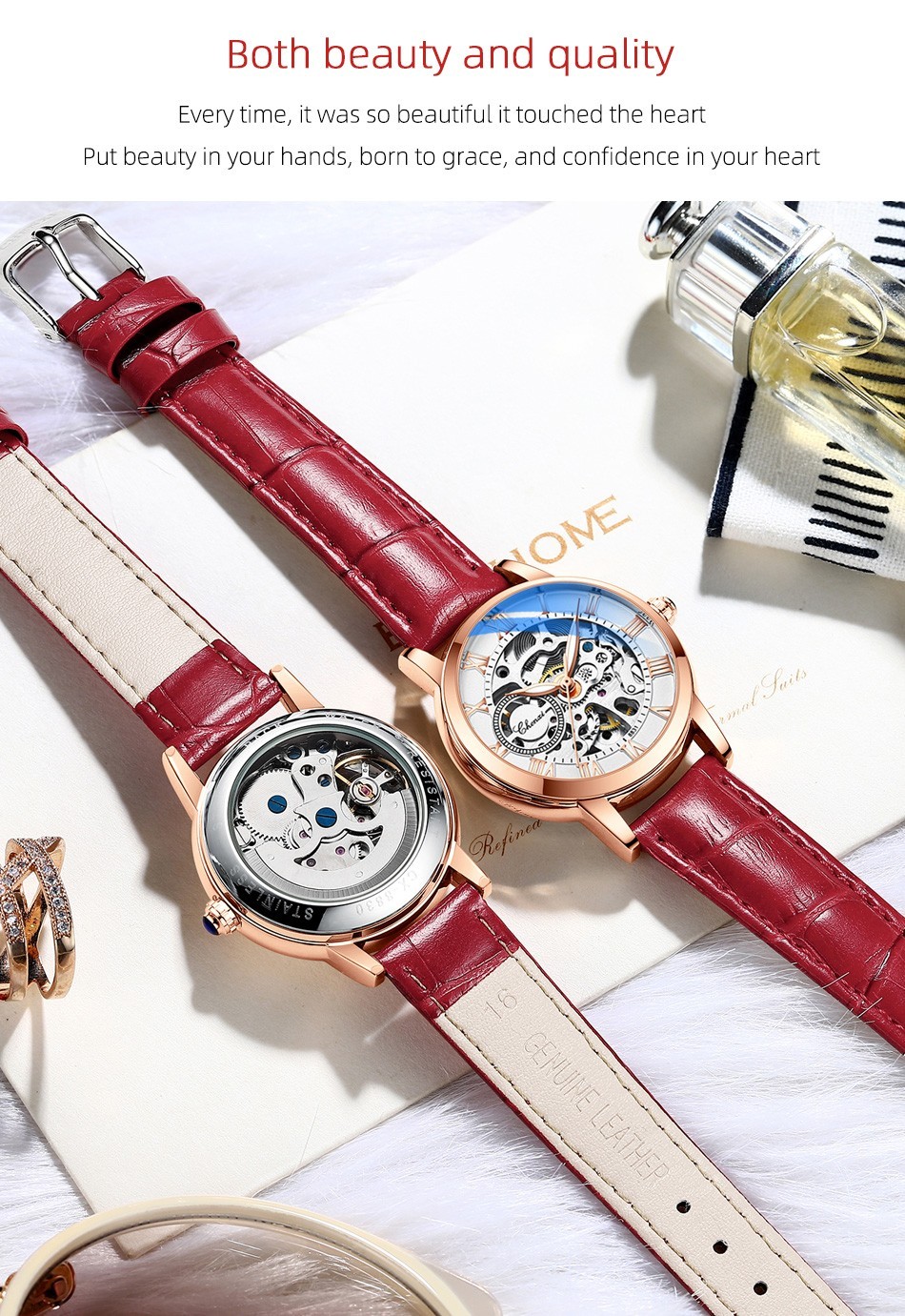CHENXI Women’s Gril Female Hollow Out Roman Numerals Automatic Mechanical Watch