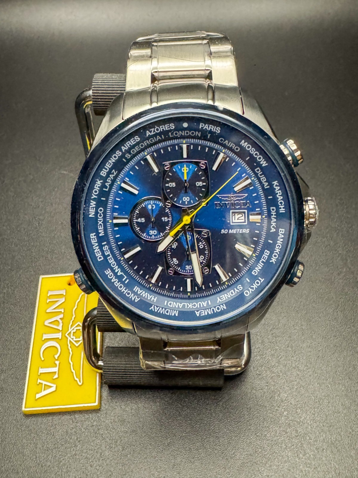 Invicta 50mm Aviator Interceptor Chronograph All Stainless Steel Blue Dial 47818