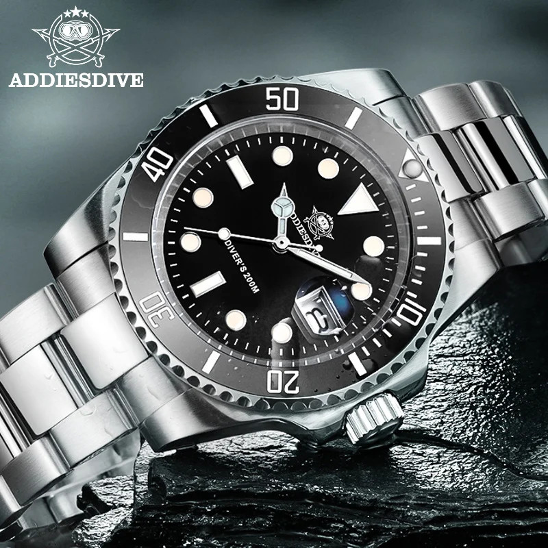 41MM ADDIESDIVE Quartz Men Watch Diver 200M Waterproof Stainless Steel Luminous