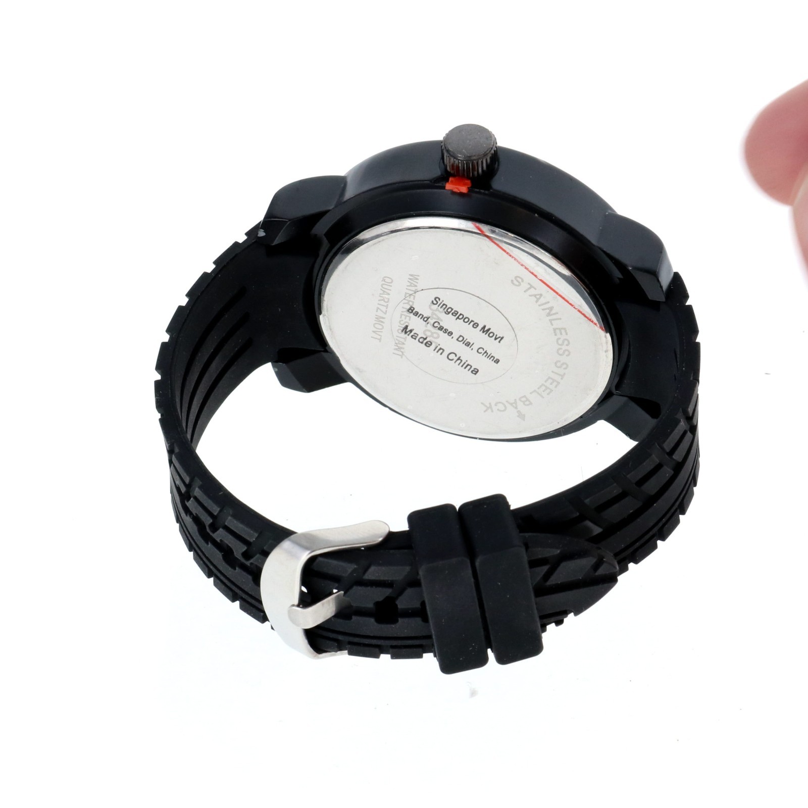 52mm Oversized Men’s Quartz Watch with Black Rubber Band Black Dial White Number