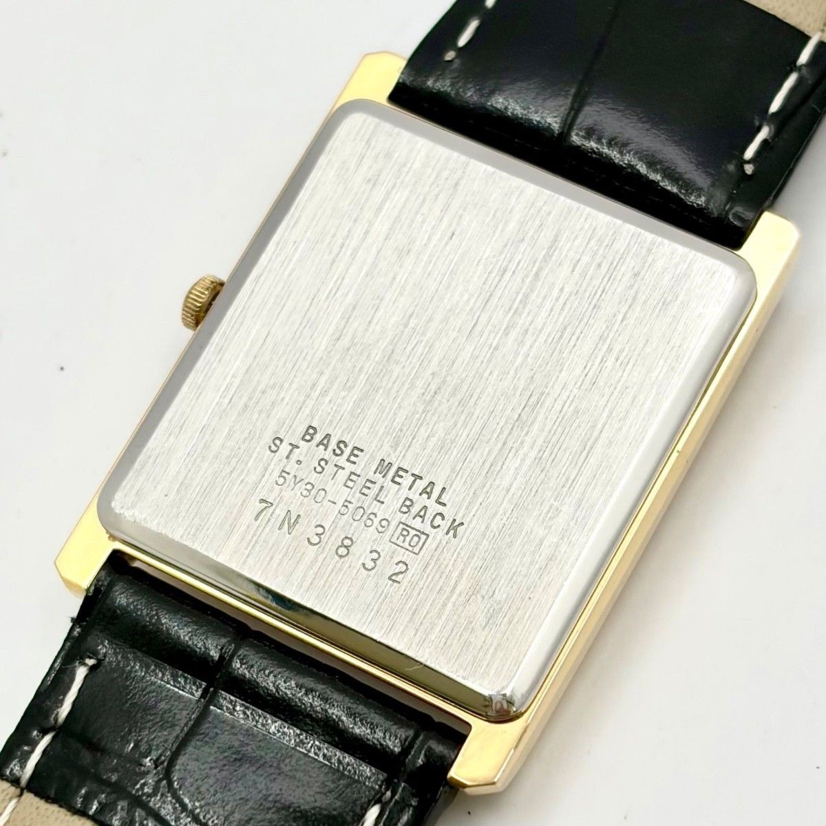 New battery SEIKO men’s wristwatch gold rectangular 5Y30 5069 7N3832 new belt