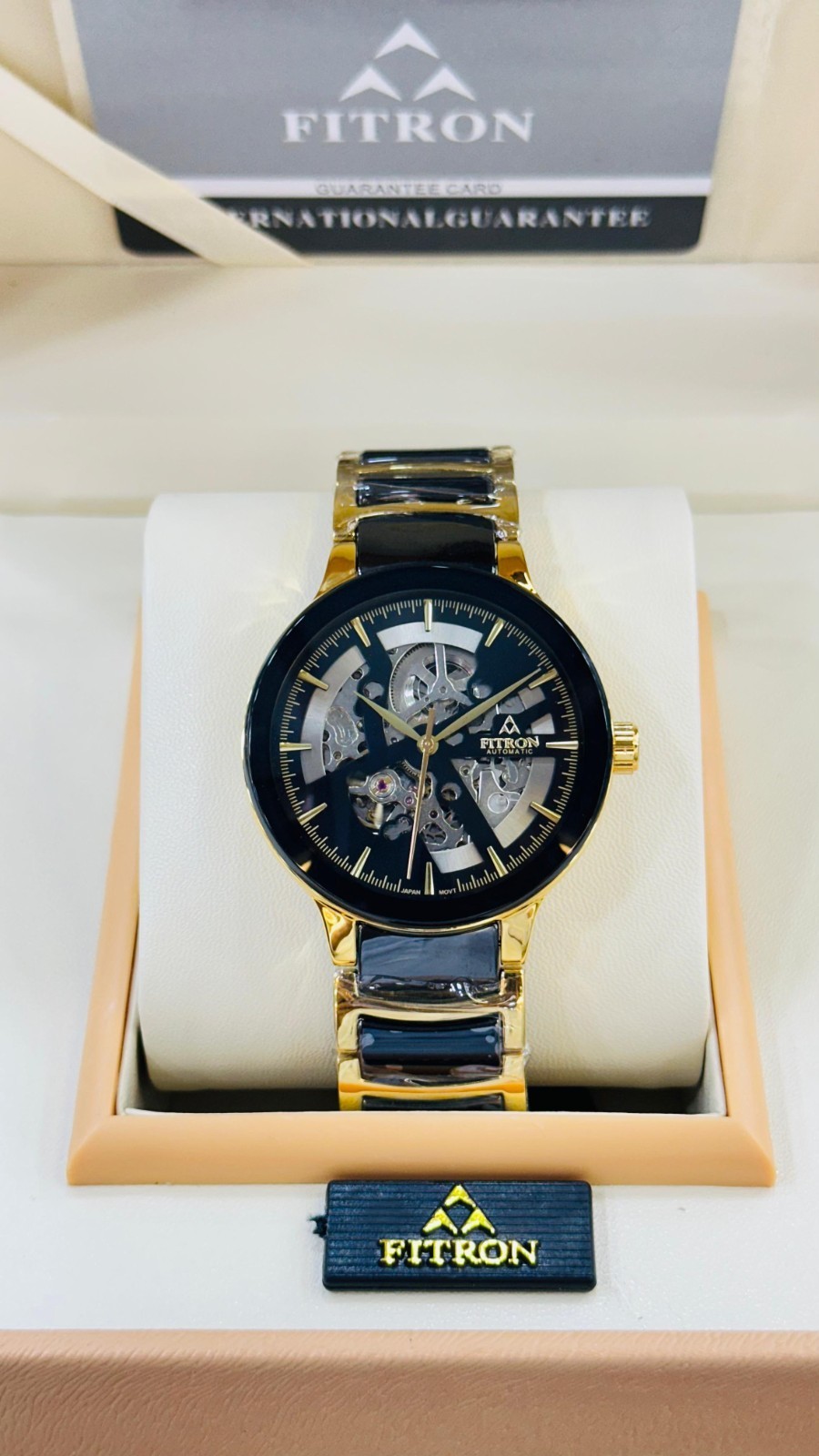 Fitron Men’s Automatic Skeleton Ceramic Watch Gold Black – New 2026 Edition