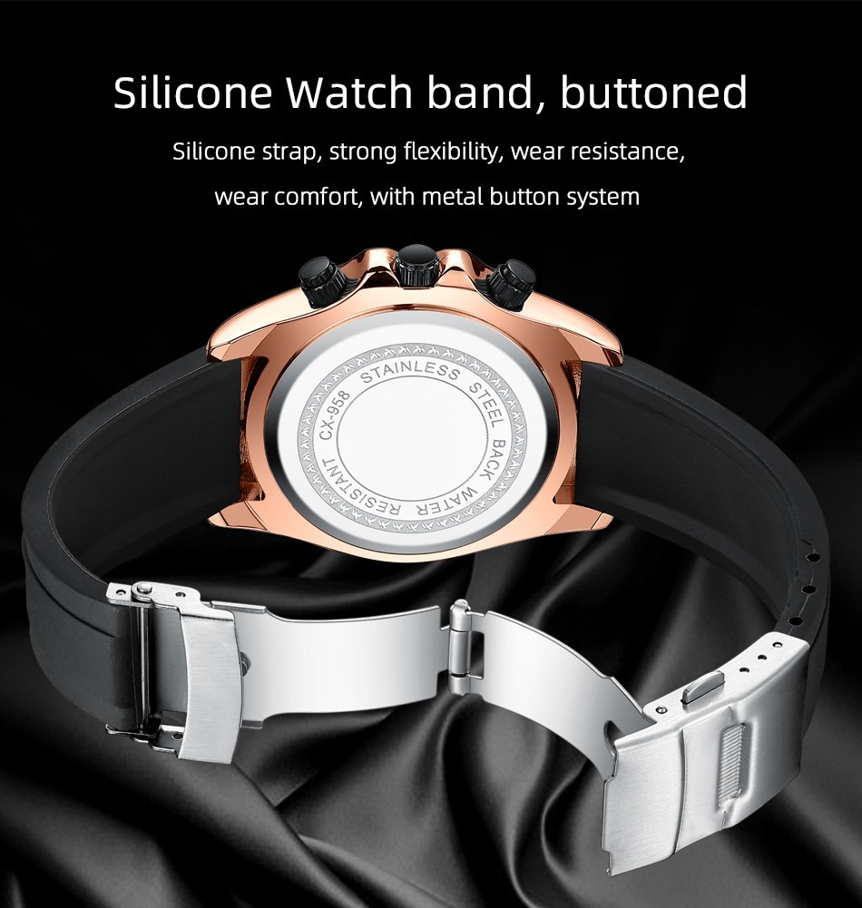 CHENXI Men’s Rose Luminous Calendar Chronograph Moon Phase Business Quartz Watch