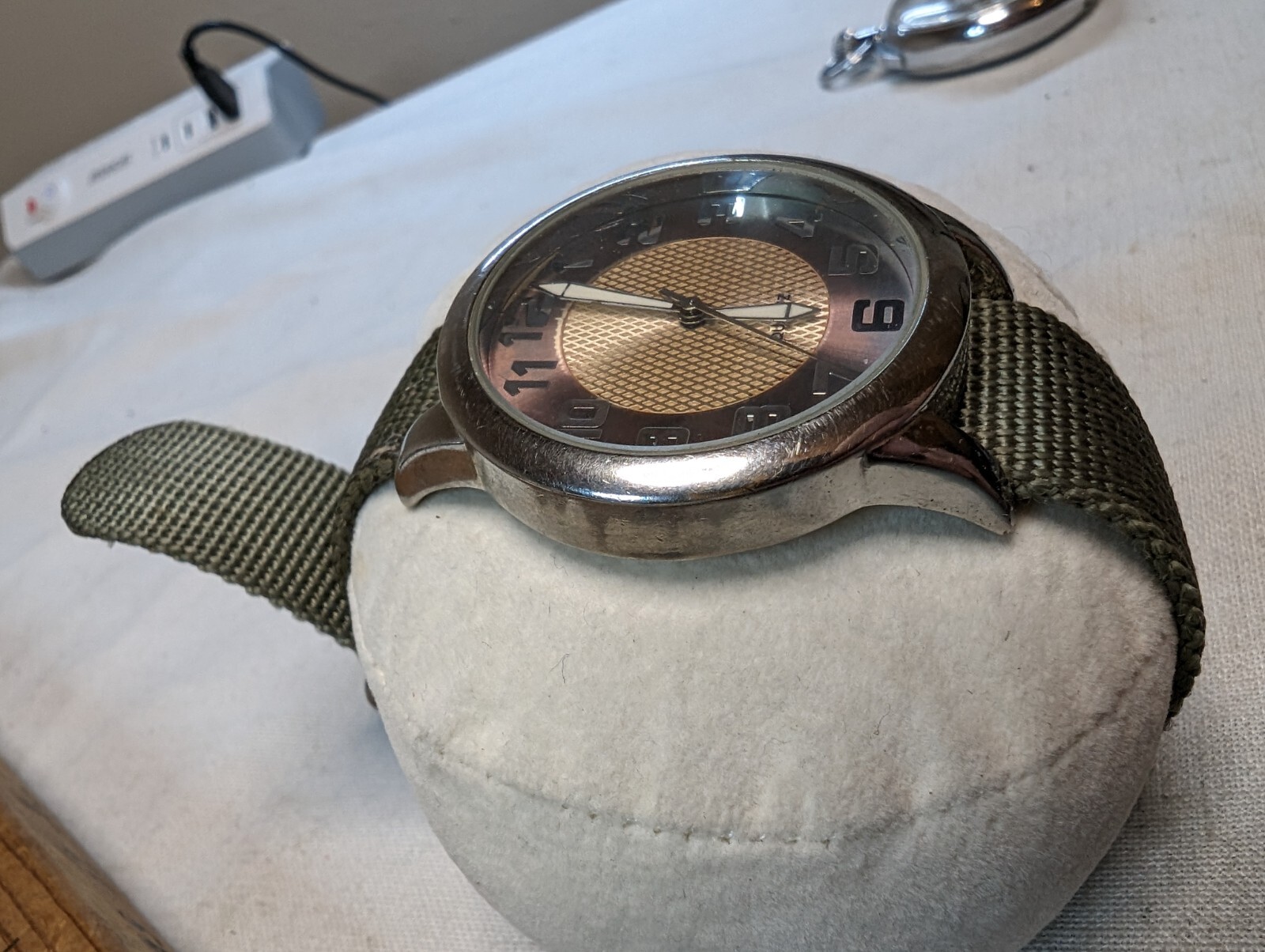 Gold And Bronze Tone Dial On One Piece Strap – Fashion Field Watch With New Batt