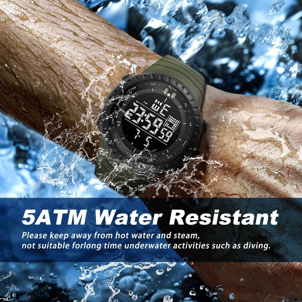 KXAITO Men’s Military Digital Sports Watch 50M Waterproof LED Alarm Stopwatch