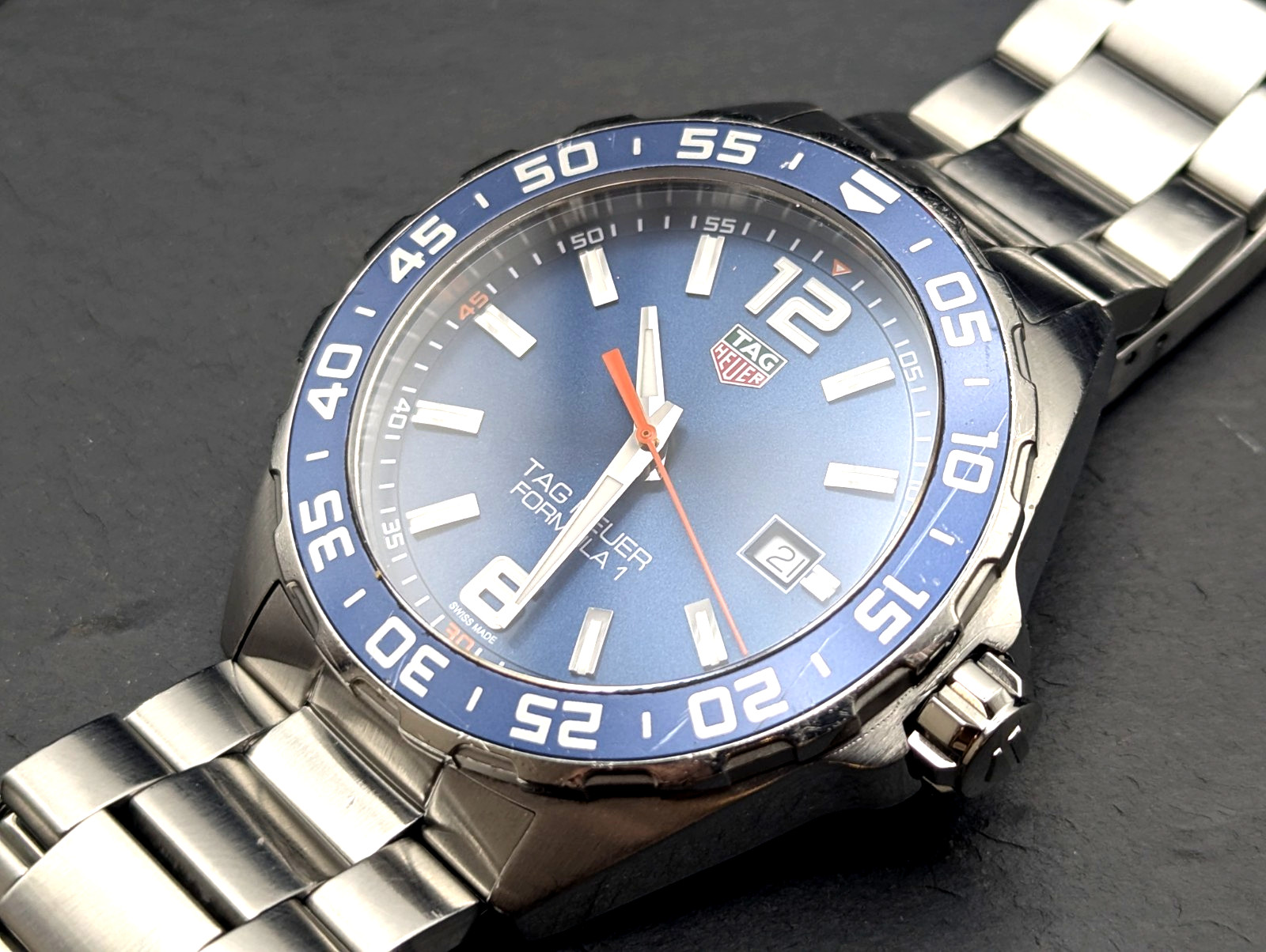 TAG Heuer Formula 1 WAZ1010 Blue Orange 43mm 200m Quartz 18cm Bracelet Tested