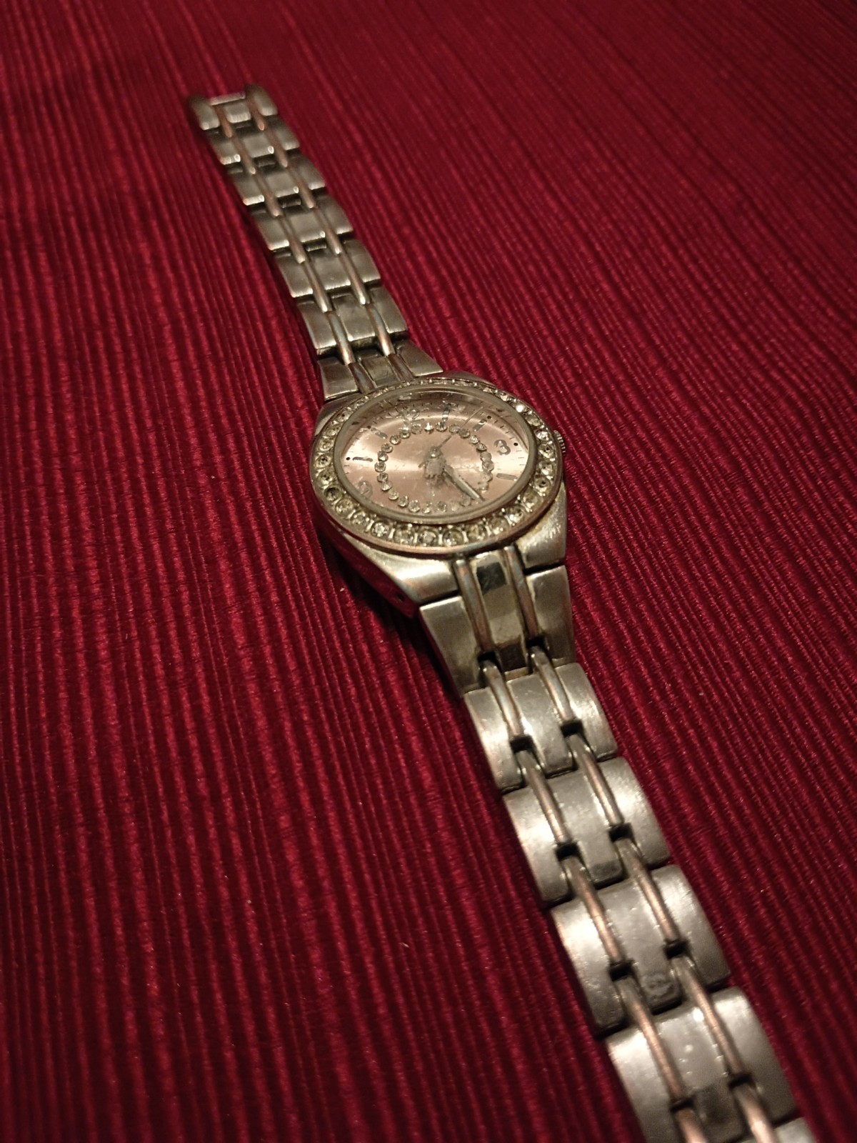 Chunky Round Pave Gold Tone “FMN” Ladies Metal Band Watch With 3 Dials