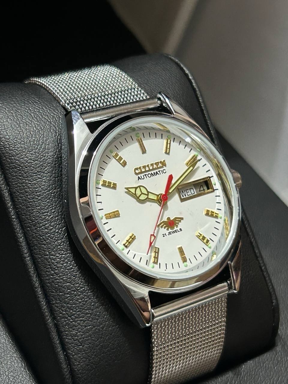 Vintage Refurbished Citizen White Automatic Day/Date Japan Mens Wrist Watch37MM