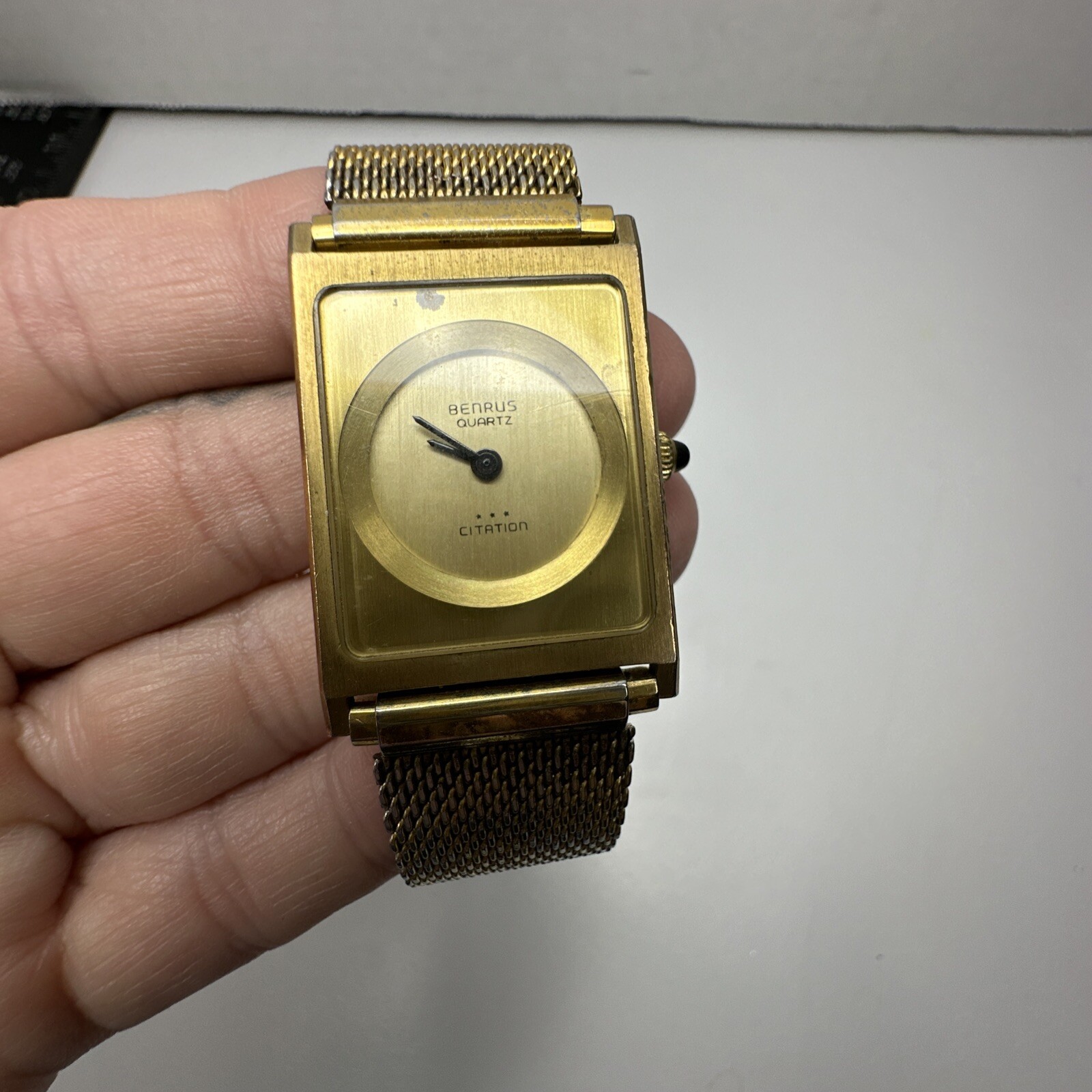 Vintage Benrus UNTESTED Quartz Citation Tank Watch Rectangle Speidel Band