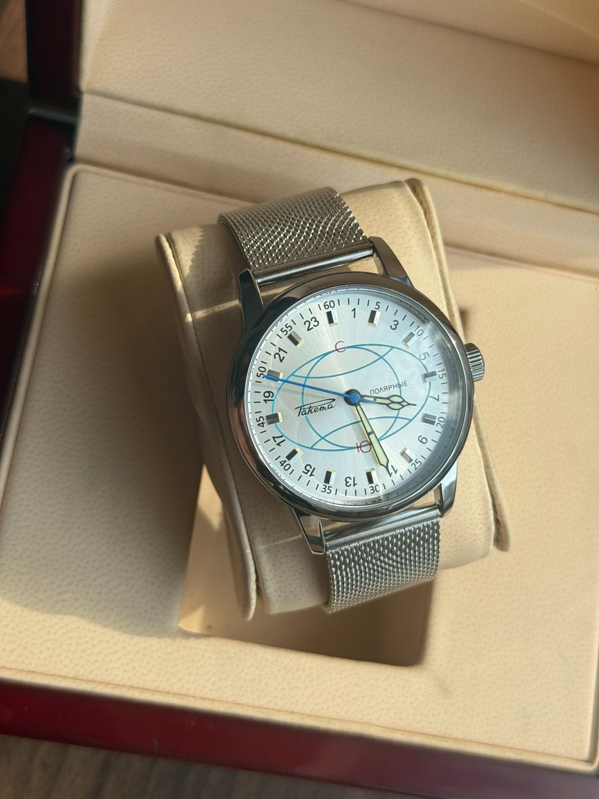 Watch 24h Mechanical Raketa Wrist Men Soviet USSR Polar Day Russian Rare Silver