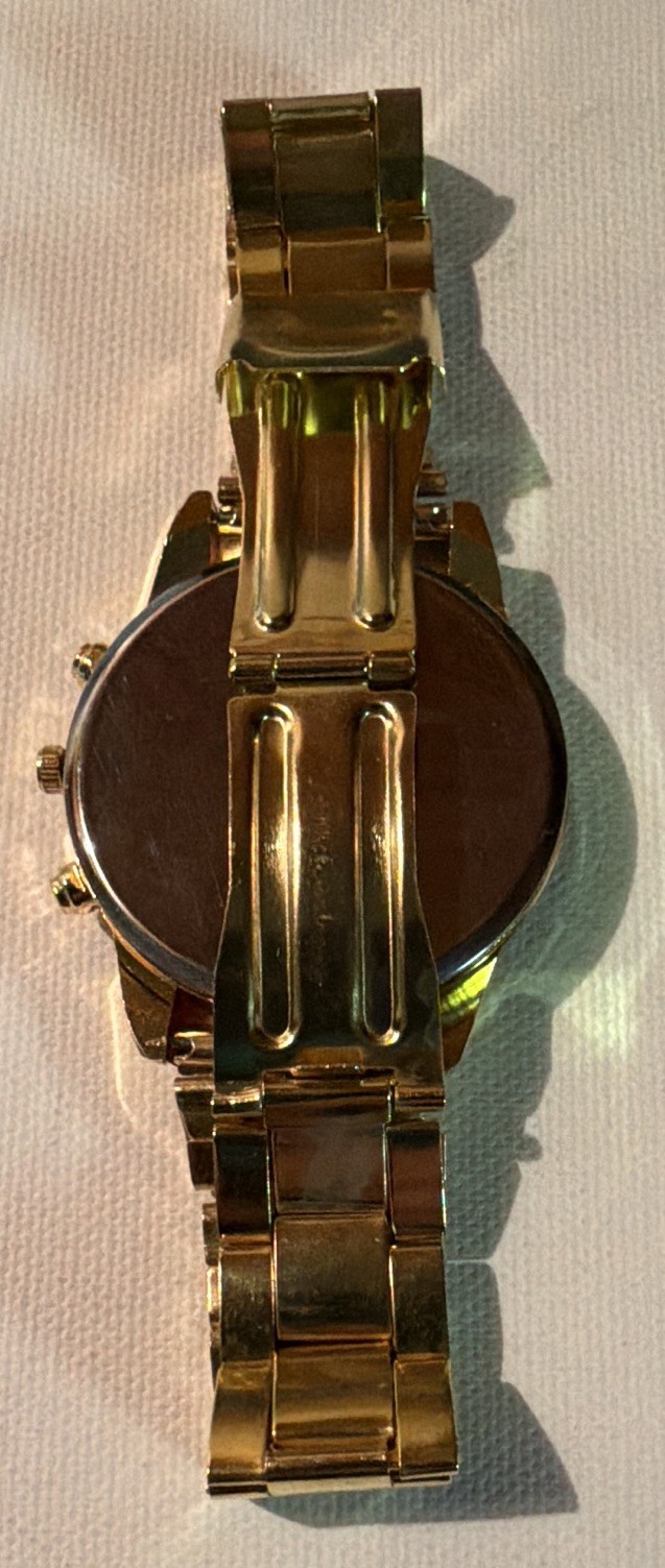 Geneva Men’s Gold Tone Quartz Bracelet Watch Black Dial Date 24-Hour Analog