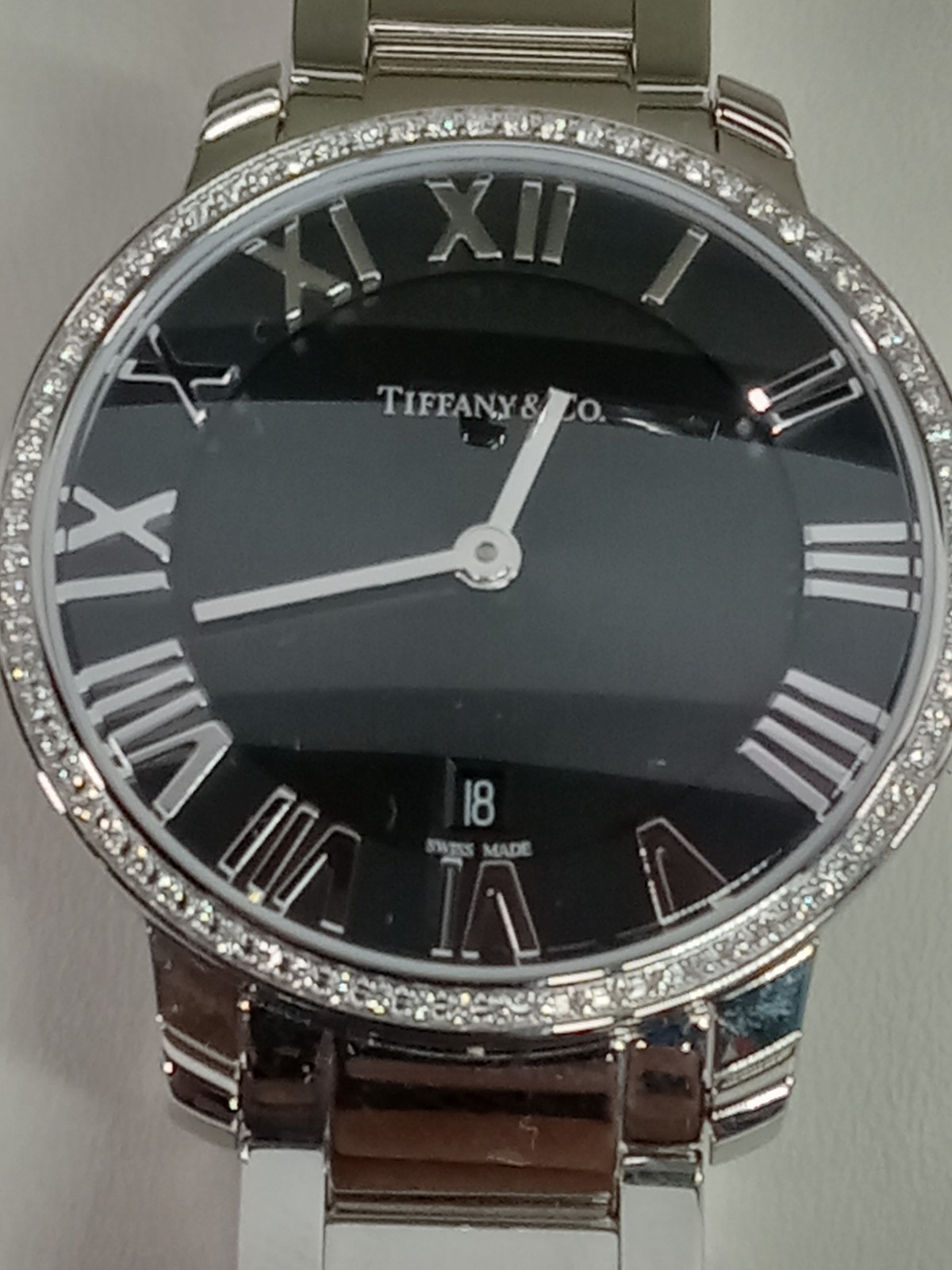 Tiffany & Co Ladies Atlas 2-Hand 31mm Diamond Quartz Steel Watch