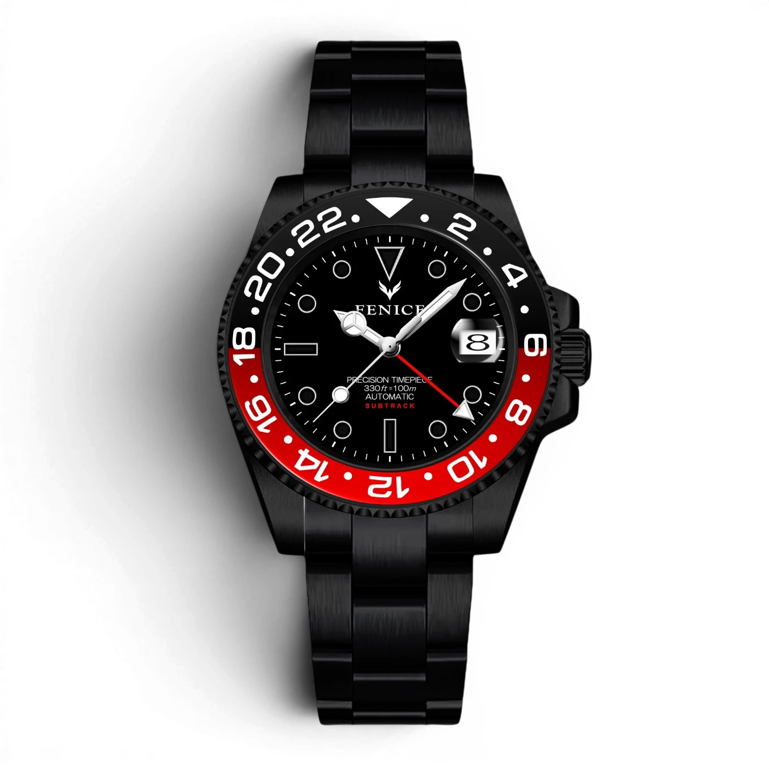 Fenice Subtrack GMT Automatic Watch NH34A 10ATM Black Dial Steel 40mm