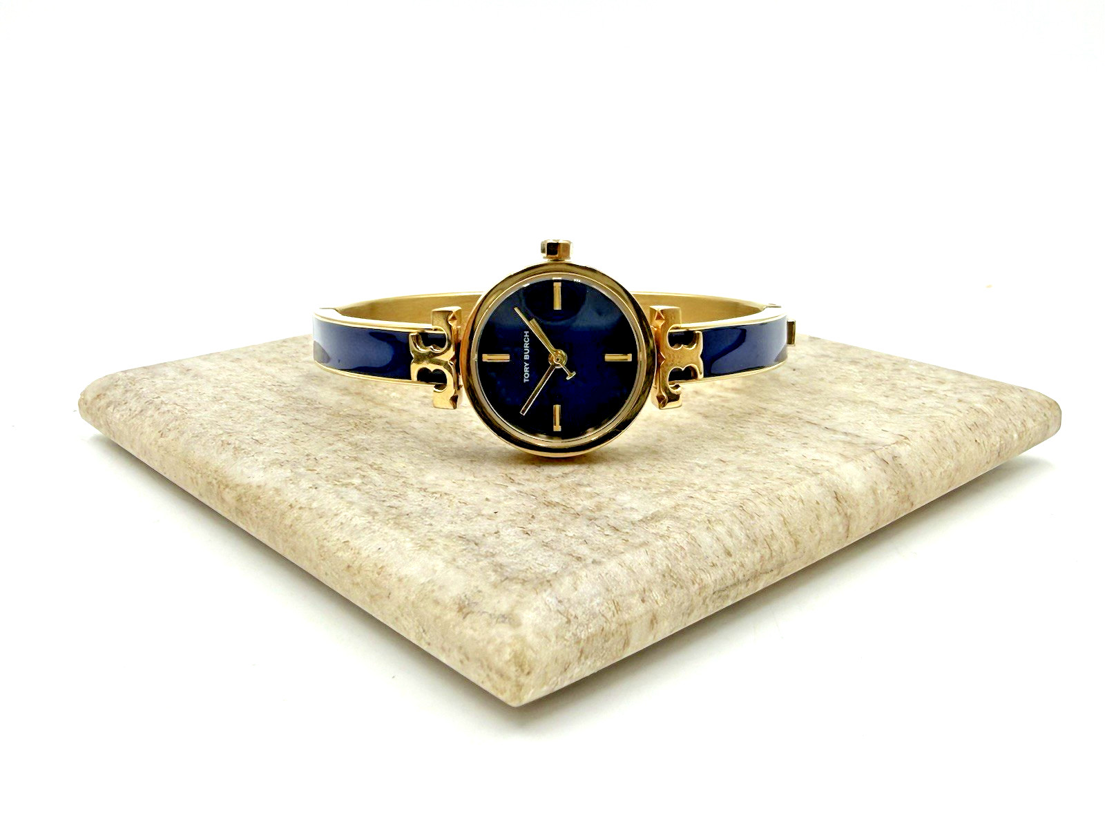 Womens Tory Burch Kira TBW1400 Navy Blue Gold Tone Stainless Steel Bangle Watch