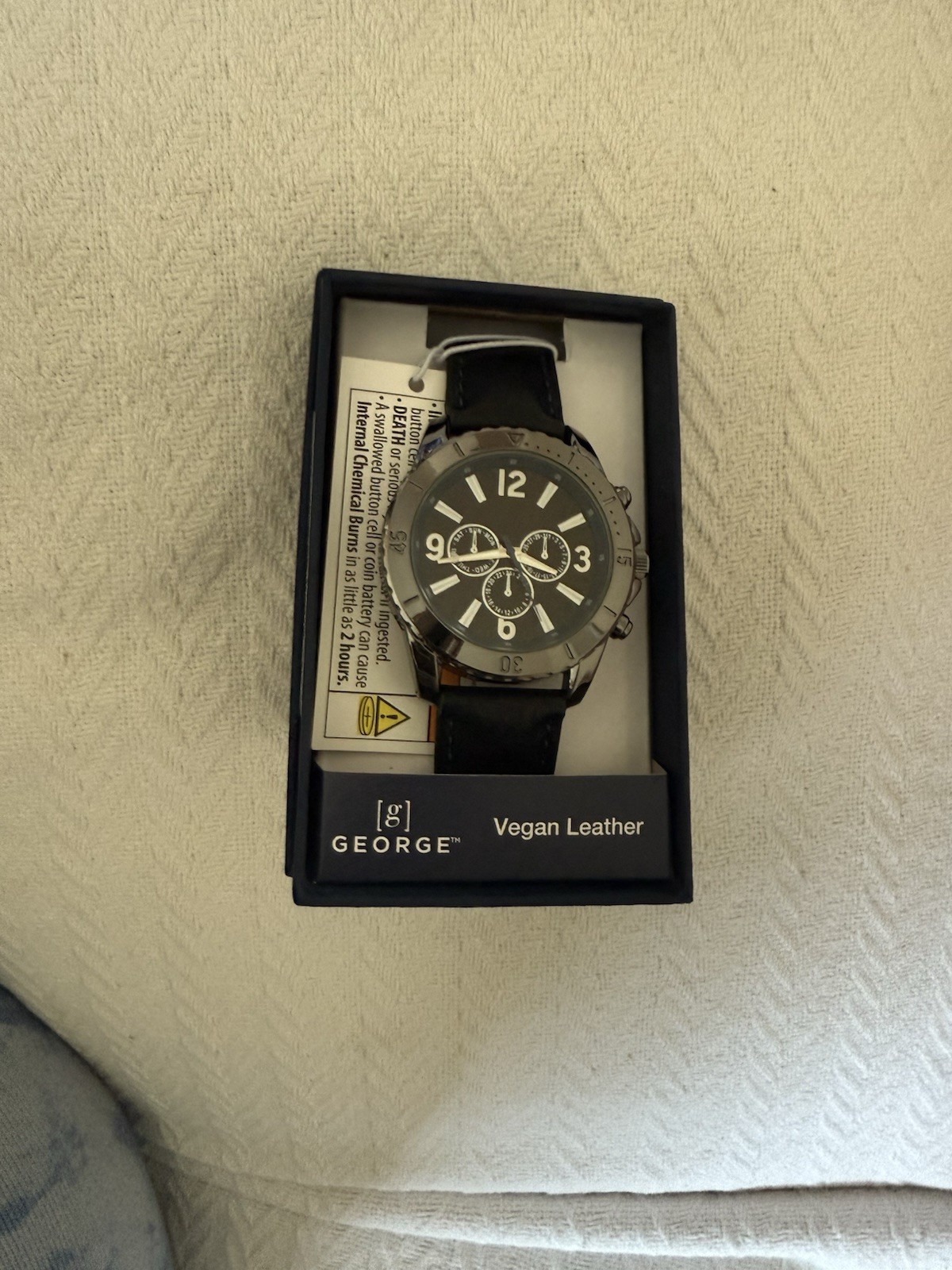 George Men’s Quartz Analog Wristwatch Black Dial Faux Leather Strap w/ Box